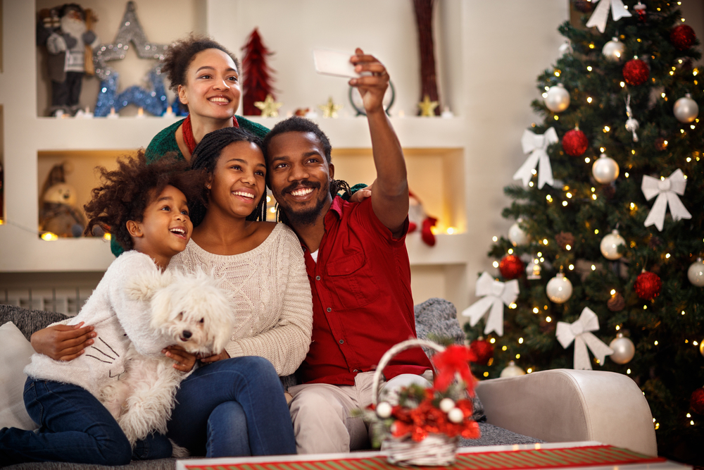 family making selfie together for Christmas